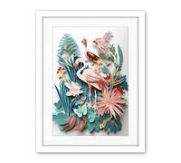 Artery8 Tropical Plants And Birds Multi-Dimensional Paper Kirigami Art Print Artwork Framed Wall Art Print 18X24 Inch
