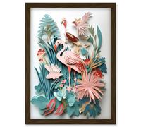 Artery8 Tropical Plants & Birds Multi-Dimensional Paper Kirigami Art Print Artwork Framed Wall Art Print A4 in Brown Artery8 Brown