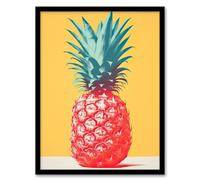Artery8 Tropical Radiance Vibrant Pineapple Kitchen Artwork Pink Yellow Green Pop Art Artwork Framed Wall Art Print 18X24 Inch
