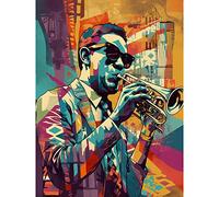 Artery8 Trumpet Player Jazz Musician with Sunglasses Modern Colour Linocut Print Large Wall Art Poster Print Thick Paper 18X24 Inch