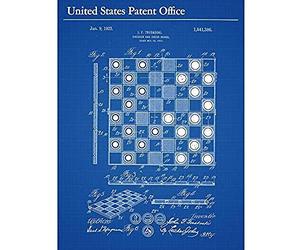 Artery8 Truskoski Checker Chess Board 1923 Game Vintage Patent Art Print Canvas Premium Wall Decor Poster Mural