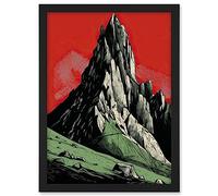 Artery8 Tryfan Mountain Peak Bold Linocut Illustration Artwork Framed A3 Wall Art Print