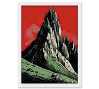 Artery8 Tryfan Mountain Peak Bold Linocut Illustration Artwork Framed Wall Art Print A4