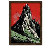 Artery8 Tryfan Mountain Peak Bold Linocut Illustration Artwork Framed Wall Art Print A4