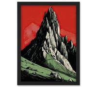 Artery8 Tryfan Mountain Peak Bold Linocut Illustration Artwork Framed Wall Art Print A4 in Black Artery8 Black