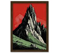 Artery8 Tryfan Mountain Peak Bold Linocut Illustration Artwork Framed Wall Art Print A4