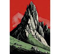 Artery8 Tryfan Mountain Peak Bold Linocut Illustration Extra Large XL Wall Art Poster Print