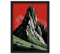 Artery8 Tryfan Mountain Peak Bold Linocut Illustration Wall Art Print - A4 Size