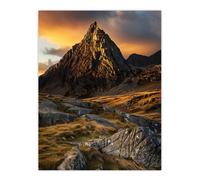 Tryfan Mountain Peak Summit Snowdonia Wales Wall Art Print Artery8 Brown W24 inch x H32 inch