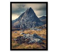 Artery8 Tryfan Mountain Snowdonia Wales Peak Landscape Framed Art Print in Brown | Size: A4 Artery8 Brown A4