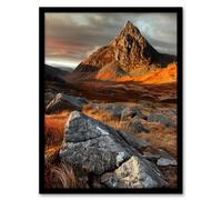 Tryfan Mountain Summit Sunset Wales Snowdonia Framed Art Print Artery8 Orange A4