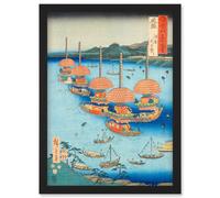 Artery8 Tsushima, Tenno Festival Owari Province Utagawa Hiroshige Japan Woodblock Artwork Framed Wall Art Print A4 in Black Artery8 Black