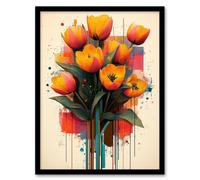 Artery8 Tulip Bouquet Modern Floral Abstract Painting Framed Art Print in Orange | Size: W12" x H16" Artery8 Orange W12" x H16"