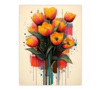 Artery8 Tulip Bouquet Modern Floral Abstract Painting Wall Art Print in Orange | Size: W12" x H16" Artery8 Orange W12" x H16"