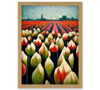 Artery8 Tulip Fields Amsterdam Modern Artwork Framed Wall Art Print A4 in Light Oak Artery8 Light Oak
