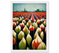 Artery8 Tulip Fields Amsterdam Modern Artwork Framed Wall Art Print A4 in White Artery8 White