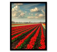 Artery8 Tulip Fields Blue Sky Painting Holland Modern Framed Art Print in Red | Size: A4 Artery8 Red A4