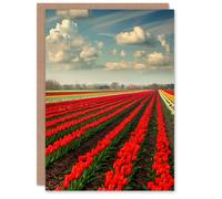 Artery8 Tulip Fields Blue Sky Painting Holland Modern Greeting Birthday Card Him Her All Blank