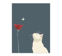Artery8 Tulip Flower and Butterfly White Cat Lover Design Living Room Extra Large XL Wall Art Poster Print