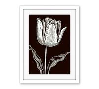 Artery8 Tulip Flower Black and White Contour Folk Art Artwork Framed Wall Art Print 18X24 Inch