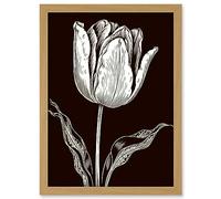 Artery8 Tulip Flower Black and White Contour Folk Art Artwork Framed Wall Art Print A4