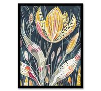 Artery8 Tulip Flower Bloom Colourful Folk Art Painting Living Room Artwork Framed Wall Art Print 18X24 Inch