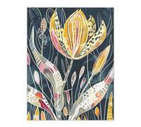 Tulip Flower Bloom Colourful Folk Art Painting Wall Art Print Artery8 Blue W24 inch x H32 inch
