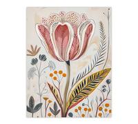 Artery8 Tulip Flower Orange Grey Pink Folk Art Floral Living Room Extra Large XL Wall Art Poster Print