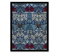 Artery8 Tulip & Rose Floral Pattern Vintage Framed Wall Art Print W. Morris in Blue | Size: W12" x H16" Artery8 Blue W12" x H16"