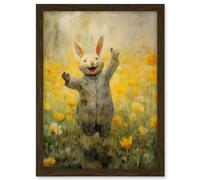 Artery8 Tulips and Rabbit Watercolour Fun Kids Baby Nursery Artwork Framed A3 Wall Art Print