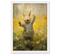 Artery8 Tulips and Rabbit Watercolour Fun Kids Baby Nursery Artwork Framed Wall Art Print A4