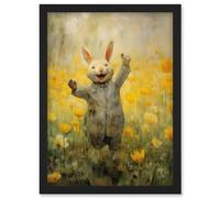 Artery8 Tulips and Rabbit Watercolour Fun Kids Baby Nursery Artwork Framed Wall Art Print A4
