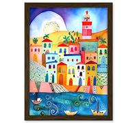 Artery8 Tunisia Seaside Town Folk Art Artwork Framed A3 Wall Art Print
