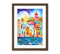 Artery8 Tunisia Seaside Town Folk Art Artwork Framed Wall Art Print 18X24 Inch