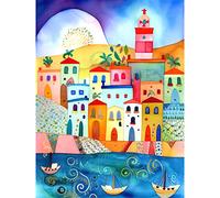 Artery8 Tunisia Seaside Town Folk Art Extra Large XL Wall Art Poster Print
