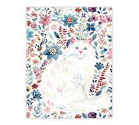 Turkish Angora and Floral Pattern White Cat Lover Wall Art Print Artery8 Multi W24 inch x H32 inch