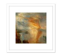 Artery8 Turner Burning Houses Lords Commons 1835 8X8 Inch Square Wooden Framed Wall Art Print Picture with Mount in White Artery8 White