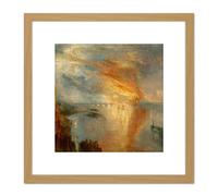 Artery8 Turner Burning Houses Lords Commons 1835 8X8 Inch Square Wooden Framed Wall Art Print Picture with Mount in Light Oak Artery8 Light Oak