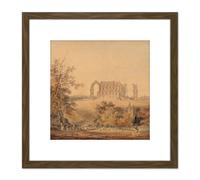 Artery8 Turner Malmesbury Abbey From The South 1794 Painting 8X8 Inch Square Wooden Framed Wall Art Print Picture with Mount in Brown Artery8 Brown