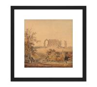 Artery8 Turner Malmesbury Abbey From The South 1794 Painting 8X8 Inch Square Wooden Framed Wall Art Print Picture with Mount in Black Artery8 Black