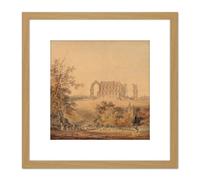 Artery8 Turner Malmesbury Abbey From The South 1794 Painting 8X8 Inch Square Wooden Framed Wall Art Print Picture with Mount in Light Oak Artery8 Light Oak