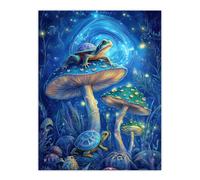 Turtle Frogs Magic Mushrooms Psychedelic Fantasy Wall Art Print Artery8 Blue W24 inch x H32 inch