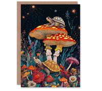 Artery8 Greeting Card Turtle Toads Colourful Psychedelic Magic Mushroom Blank For Him Or Her Art Birthday Card