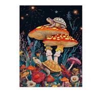 Turtle Toads Colourful Psychedelic Magic Mushroom Wall Art Print Artery8 Red W24 inch x H32 inch