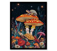 Artery8 Turtle Toads Colourful Psychedelic Magic Mushroom Living Room Artwork Framed Wall Art Print A4