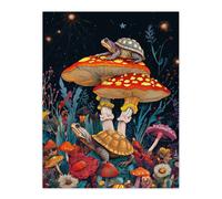 Artery8 Turtle Toads Colourful Psychedelic Magic Mushroom Wall Art Print in Red | Size: W12" x H16" Artery8 Red W12" x H16"