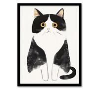 Tuxedo Cat Lover Cute Black White Pet Yellow Eyes Framed Wall Art Artery8 Black A4