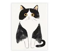 Artery8 Tuxedo Cat Lover Cute Black White Pet Yellow Eyes Wall Art Print | Size: W12" x H16" Artery8 Black W12" x H16"