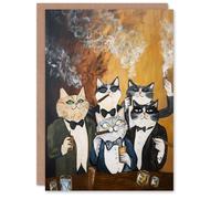 Artery8 Greeting Card Tuxedo Cat Lover Drinking Smoking Bachelor Party Blank For Him Or Her Art Birthday Card