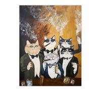 Artery8 Tuxedo Cat Lover Drinking Smoking Bachelor Party Man Cave Large Wall Art Poster Print Thick Paper 18X24 Inch